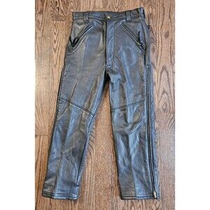 Vintage Langlitz Leathers Black Pants 1993 Size 30"x26" Full Leg Zip
